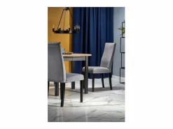 MSO Mesa de comedor industrial redonda extensible con tablero de aspecto roble y patas negras CARENE Negro / Color natural claro Discount