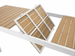 MYLIA Mesa de comedor jardín extensible aluminio poliwood L.170/230 cm - Natural claro - MACILA Blanco Outlet