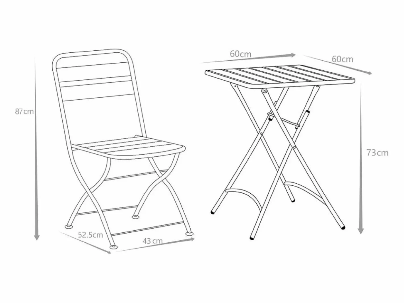 Mesa de comedor jardín plegable de metal - mesa de 60 cm y 2 sillas plegables -^MYLIA