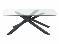 Vente-unique Mesa De Comedor|Mesa de comedor para 8 personas en vidrio templado y metal negro - Transparente - METRILIA
