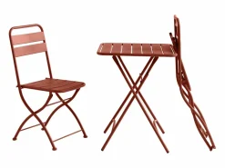 MYLIA Mesa de comedor plegable de jardín de metal mesa de 60 cm 2 sillas plegables - MIRMANDE Terracota Best