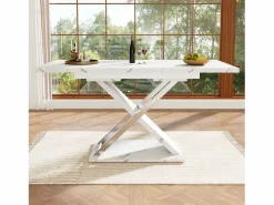 Mesa de comedor rectangular extensible para 4-6 personas, tapa chapada en mármol con patas en forma de X - 118/157x75x76,4cm^Hauss Spole Outlet