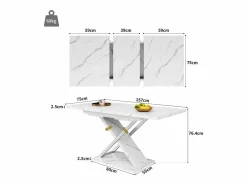 Mesa de comedor rectangular extensible para 4-6 personas, tapa chapada en mármol con patas en forma de X - 118/157x75x76,4cm^Hauss Spole Outlet