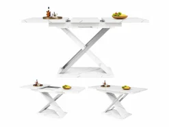 Mesa de comedor rectangular extensible para 4-6 personas, tapa chapada en mármol con patas en forma de X - 118/157x75x76,4cm^Hauss Spole Outlet