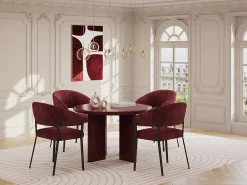 Vente-unique Mesa de comedor redonda para 4 personas de MDF - Burdeos - LUKAVO Granate