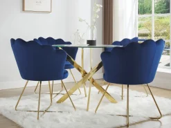 Mesa de comedor redonda para 2 personas de vidrio templado y metal dorado - Transparente - COSIMA^Vente-unique Outlet