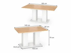 Vicco Mesa Extensible|Mesa de comedor roble blanco/dorado 180x90x76 dix