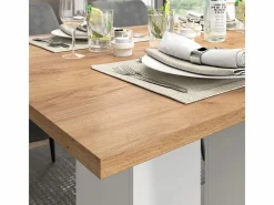 Vicco Mesa Extensible|Mesa de comedor roble blanco/dorado 180x90x76 dix
