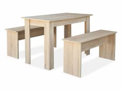 Mesa de comedor y bancos 3 piezas madera ingeniería roble^vidaxl Clearance