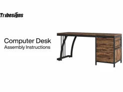Mesa de computadora con 3 cajones, mesa industrial de PC, mesa de estudio, mesa de escritura, estación de trabajo con almacenamiento de archivos^Tribesigns Online