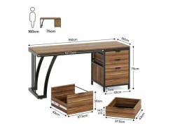 Mesa de computadora con 3 cajones, mesa industrial de PC, mesa de estudio, mesa de escritura, estación de trabajo con almacenamiento de archivos^Tribesigns Online
