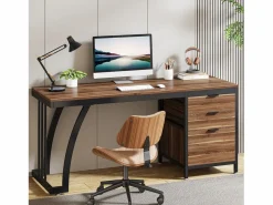 Mesa de computadora con 3 cajones, mesa industrial de PC, mesa de estudio, mesa de escritura, estación de trabajo con almacenamiento de archivos^Tribesigns Online