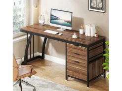 Mesa de computadora con 3 cajones, mesa industrial de PC, mesa de estudio, mesa de escritura, estación de trabajo con almacenamiento de archivos^Tribesigns Online