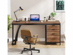 Mesa de computadora con 3 cajones, mesa industrial de PC, mesa de estudio, mesa de escritura, estación de trabajo con almacenamiento de archivos^Tribesigns Online