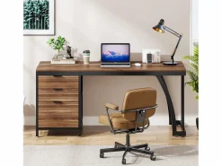 Mesa de computadora con 3 cajones, mesa industrial de PC, mesa de estudio, mesa de escritura, estación de trabajo con almacenamiento de archivos^Tribesigns Online