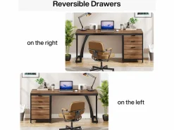 Mesa de computadora con 3 cajones, mesa industrial de PC, mesa de estudio, mesa de escritura, estación de trabajo con almacenamiento de archivos^Tribesigns Online