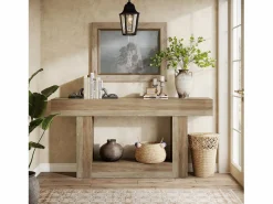 Tribesigns Mesa de consola 160 cm, mesa de entrada de 2 niveles estilo casco rural, mesa de sofá detrás del sofá, color Gris Best