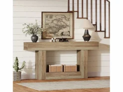 Tribesigns Mesa de consola 160 cm, mesa de entrada de 2 niveles estilo casco rural, mesa de sofá detrás del sofá, color Gris Best