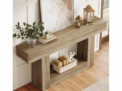 Tribesigns Mesa de consola 160 cm, mesa de entrada de 2 niveles estilo casco rural, mesa de sofá detrás del sofá, color Gris Best