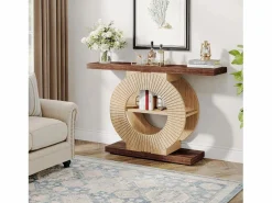Tribesigns Consola|Mesa de consola de 100 cm con almacenamiento - Mesa de entrada de madera para el salón, con estanterías y base circular