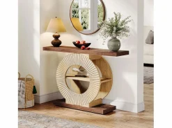 Tribesigns Consola|Mesa de consola de 100 cm con almacenamiento - Mesa de entrada de madera para el salón, con estanterías y base circular