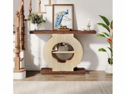 Tribesigns Consola|Mesa de consola de 100 cm con almacenamiento - Mesa de entrada de madera para el salón, con estanterías y base circular