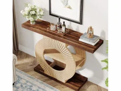 Tribesigns Consola|Mesa de consola de 100 cm con almacenamiento - Mesa de entrada de madera para el salón, con estanterías y base circular