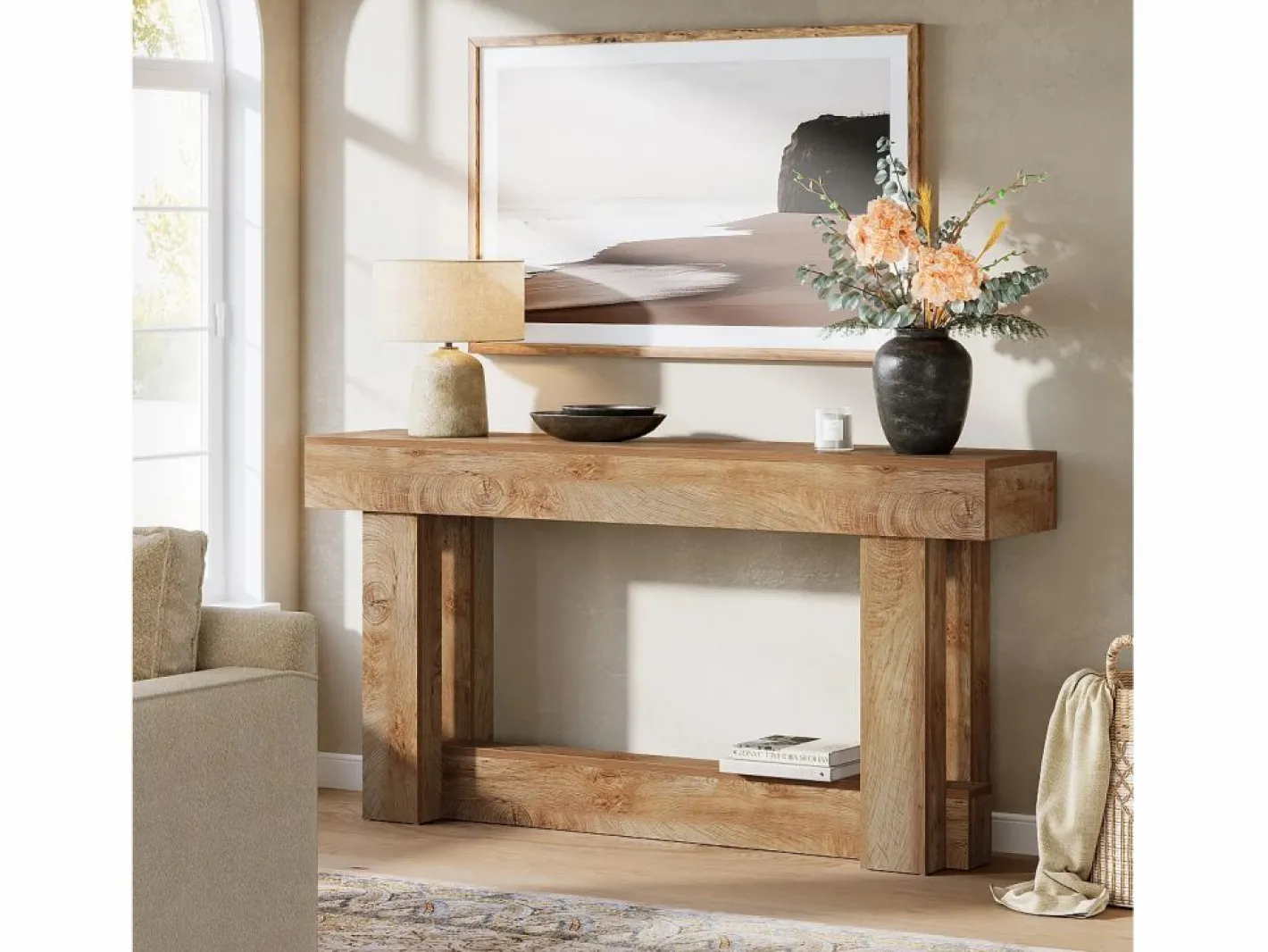 Tribesigns Consola|Mesa de consola de 160 cm, mesa de entrada de dos niveles, mesa auxiliar rectangular de madera detrás del sofá