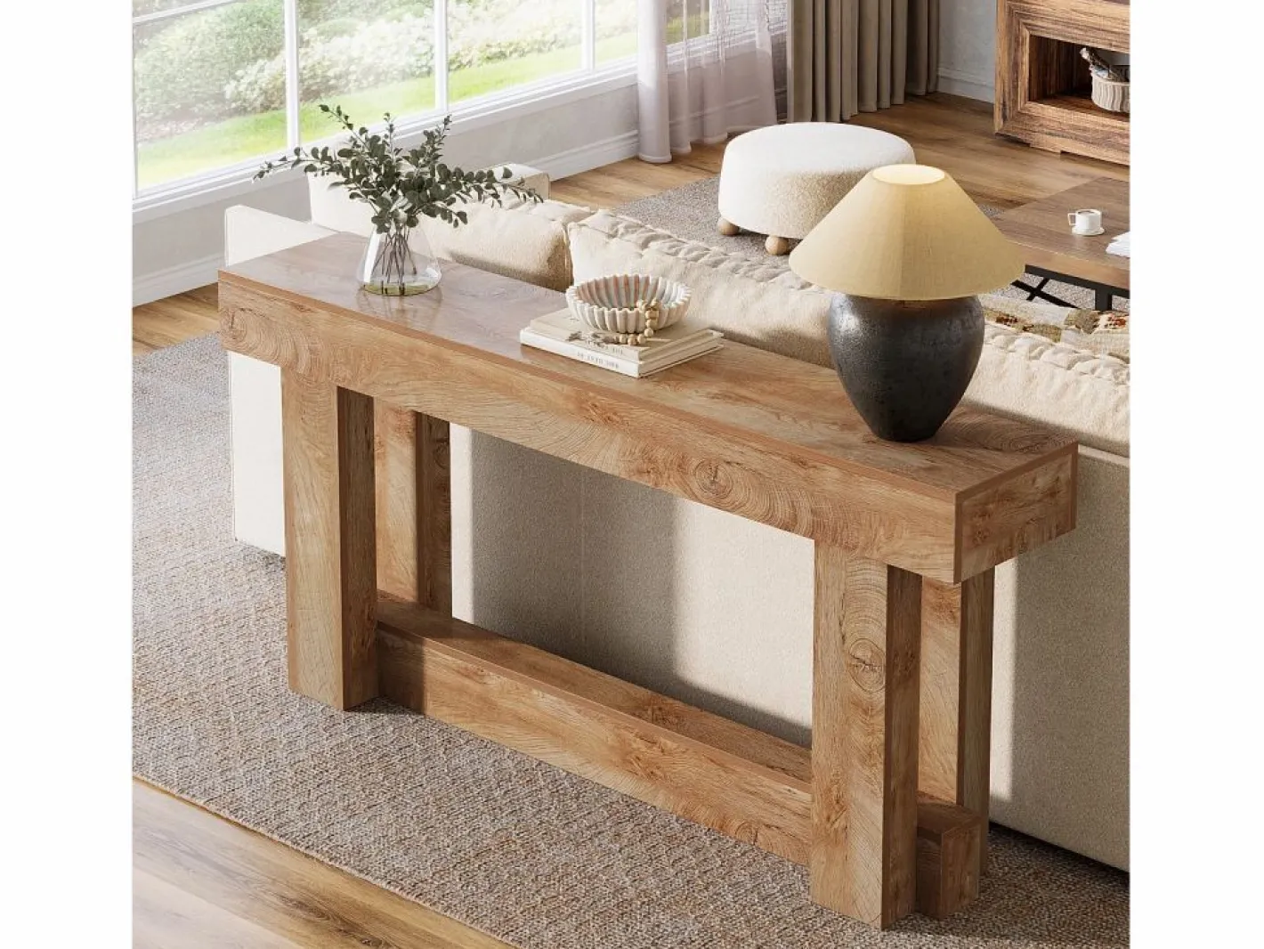 Tribesigns Consola|Mesa de consola de 160 cm, mesa de entrada de dos niveles, mesa auxiliar rectangular de madera detrás del sofá