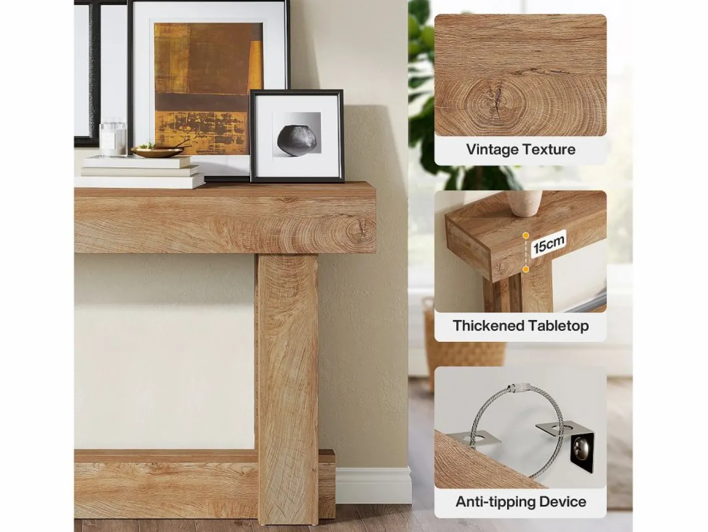 Tribesigns Consola|Mesa de consola de 160 cm, mesa de entrada de dos niveles, mesa auxiliar rectangular de madera detrás del sofá