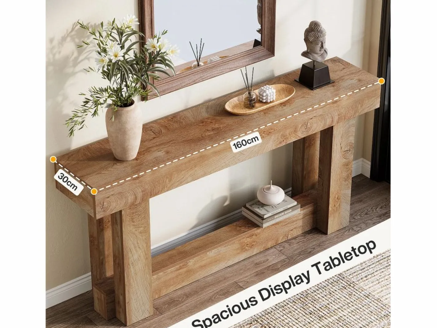 Tribesigns Consola|Mesa de consola de 160 cm, mesa de entrada de dos niveles, mesa auxiliar rectangular de madera detrás del sofá