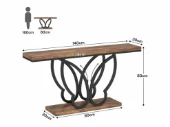 Tribesigns Consola|Mesa de consola de 140 cm, Mesa de entrada con marco de metal en forma de mariposa, Mesa de sofá, Mesas auxiliares largas y estrechas, Marrón y Negro