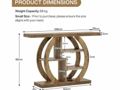 Tribesigns Mesa de consola de 4 niveles, de 108 cm, con base circular, de madera con estanterías de almacenamiento, para salón, pasillo, hogar, de color marrón claro de roble. Marru00f3n Discount