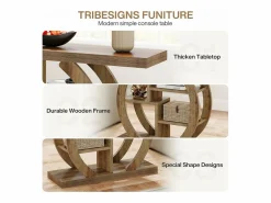 Tribesigns Mesa de consola de 4 niveles, de 108 cm, con base circular, de madera con estanterías de almacenamiento, para salón, pasillo, hogar, de color marrón claro de roble. Marru00f3n Discount
