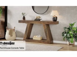 Tribesigns Mesa de consola de 140 x 30 x 80 cm, Mesa auxiliar, Mesa de pasillo, Mesa de consola con espacio de almacenamiento en la entrada Marru00f3n