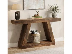 Tribesigns Mesa de consola de 140 x 30 x 80 cm, Mesa auxiliar, Mesa de pasillo, Mesa de consola con espacio de almacenamiento en la entrada Marru00f3n