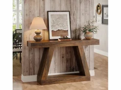 Tribesigns Mesa de consola de 140 x 30 x 80 cm, Mesa auxiliar, Mesa de pasillo, Mesa de consola con espacio de almacenamiento en la entrada Marru00f3n
