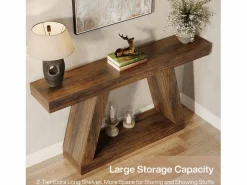 Tribesigns Mesa de consola de 140 x 30 x 80 cm, Mesa auxiliar, Mesa de pasillo, Mesa de consola con espacio de almacenamiento en la entrada Marru00f3n