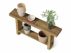 Tribesigns Consola|Mesa de consola de madera sólida de 160 cm, mesa estrecha de doble nivel para el porche de una casa rural, para el pasillo o la entrada.