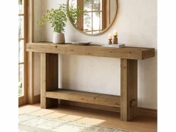 Tribesigns Consola|Mesa de consola de madera sólida de 160 cm, mesa estrecha de doble nivel para el porche de una casa rural, para el pasillo o la entrada.