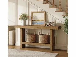 Tribesigns Consola|Mesa de consola de madera sólida de 160 cm, mesa estrecha de doble nivel para el porche de una casa rural, para el pasillo o la entrada.