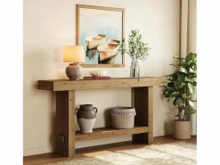 Tribesigns Consola|Mesa de consola de madera sólida de 160 cm, mesa estrecha de doble nivel para el porche de una casa rural, para el pasillo o la entrada.