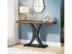 Tribesigns Consola|Mesa de Consola Industrial, Mesa estrecha de vestíbulo de 100 cm con Base geométrica, Mesa auxiliar de Pasillo Rústica para Salón, entrada