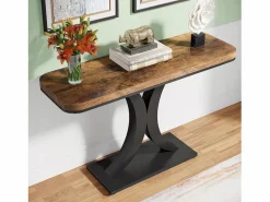 Tribesigns Consola|Mesa de Consola Industrial, Mesa estrecha de vestíbulo de 100 cm con Base geométrica, Mesa auxiliar de Pasillo Rústica para Salón, entrada