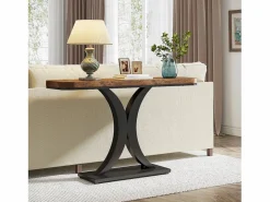 Tribesigns Consola|Mesa de Consola Industrial, Mesa estrecha de vestíbulo de 100 cm con Base geométrica, Mesa auxiliar de Pasillo Rústica para Salón, entrada