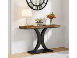 Tribesigns Consola|Mesa de Consola Industrial, Mesa estrecha de vestíbulo de 100 cm con Base geométrica, Mesa auxiliar de Pasillo Rústica para Salón, entrada
