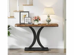 Tribesigns Consola|Mesa de Consola Industrial, Mesa estrecha de vestíbulo de 100 cm con Base geométrica, Mesa auxiliar de Pasillo Rústica para Salón, entrada