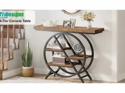 Tribesigns Consola|Mesa de consola, Mesa de entrada de 100 cm con tablero grueso, Mesa de salón industrial, Mesas auxiliares, Marrón rústico