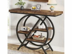 Tribesigns Consola|Mesa de consola, Mesa de entrada de 100 cm con tablero grueso, Mesa de salón industrial, Mesas auxiliares, Marrón rústico