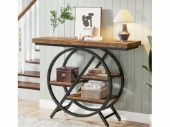 Tribesigns Consola|Mesa de consola, Mesa de entrada de 100 cm con tablero grueso, Mesa de salón industrial, Mesas auxiliares, Marrón rústico